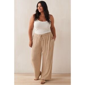 Abercrombie & Fitch Women's Beige‎ Textured Wide Leg Pants Drawstring Waist M